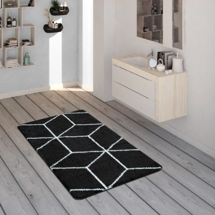 Rövidszálú puha fürdőszoba szőnyeg gyémánt mintával fekete 70x120 cm