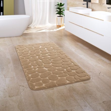 Egyszínű puha 3D csúszásmentes fürdőszoba szőnyeg bézs 65x120 cm