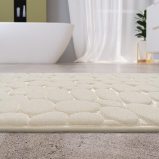 Egyszínű puha 3D csúszásmentes fürdőszoba szőnyeg krém 65x120 cm