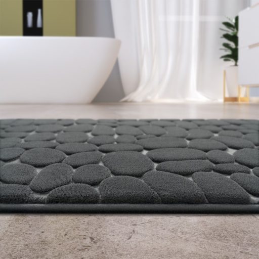 Egyszínű puha 3D csúszásmentes fürdőszoba szőnyeg antracit 50x80 cm