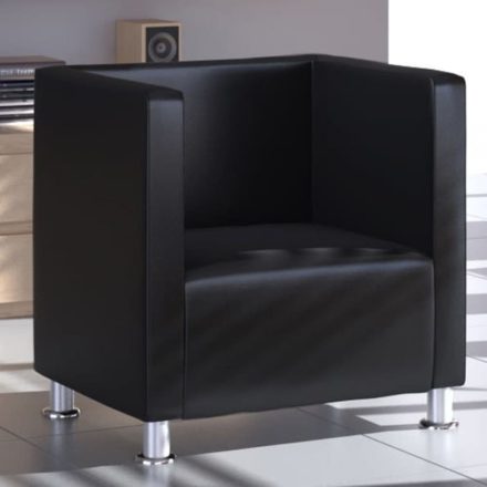 fekete műbőr kocka alakú fotel