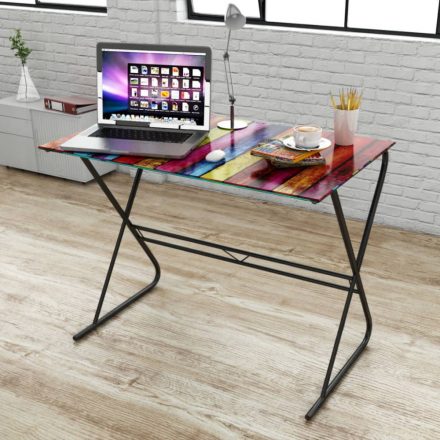 Üvegasztal / íróasztal színes nyomtatúsú asztallappal