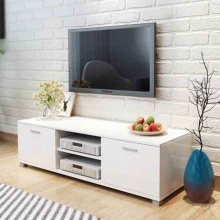 magasfényű fehér TV-szekrény 140 x 40,5 x 35 cm