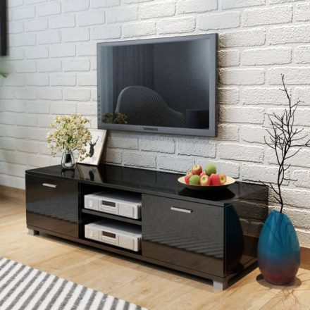 magasfényű fekete TV-szekrény 140 x 40,3 x 34,7 cm