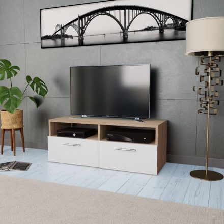 tölgyfa/fehér színű faforgácslap TV szekrény 95 x 35 x 36 cm 
