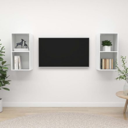 2 db magasfényű fehér forgácslap fali TV-szekrény