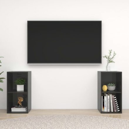 2 db magasfényű szürke szerelt fa TV-szekrény 72 x 35 x 36,5 cm