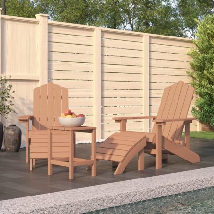 barna HDPE kerti adirondack székek lábtartóval és asztallal