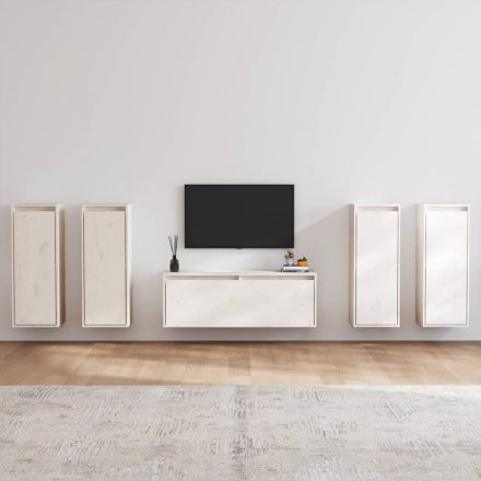 5 darab fehér tömör fenyőfa TV-szekrény