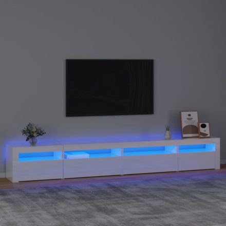 magasfényű fehér TV-szekrény LED lámpákkal 270x35x40 cm