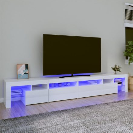 magasfényű fehér TV-szekrény LED lámpákkal 260x36,5x40 cm