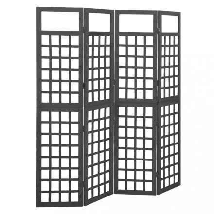 4 paneles fekete tömör fenyő térelválasztó/lugasrács 161x180 cm