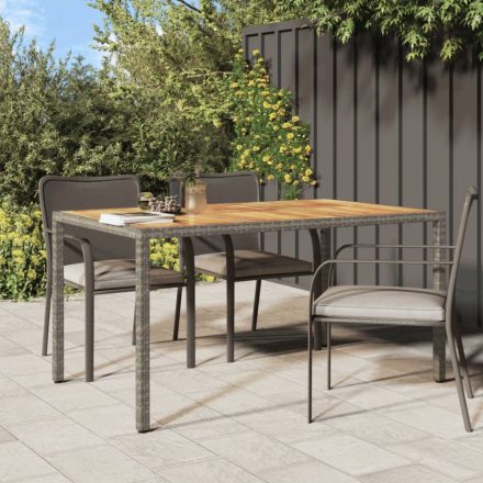 szürke polyrattan és akácfa kerti asztal 150 x 90 x 75 cm