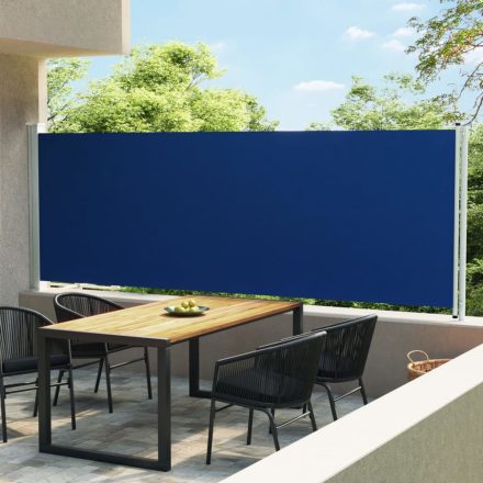kék behúzható oldalsó terasznapellenző 160 x 600 cm