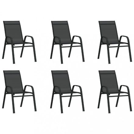 6 db fekete textilén rakásolható kerti szék