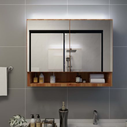 tölgyszínű MDF tükrös fürdőszobaszekrény 80 x 15 x 60 cm