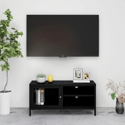 fekete acél és üveg TV-szekrény 90 x 30 x 44 cm