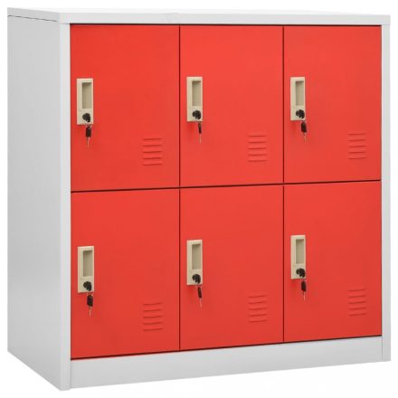 világosszürke-piros acél zárható szekrény 90 x 45 x 92,5 cm