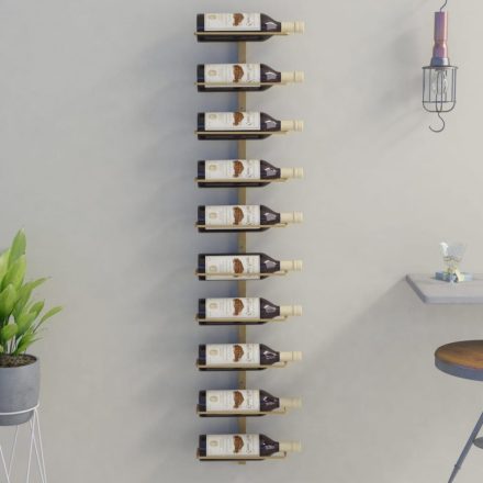 arany fém falra szerelhető bortartó állvány 10 palacknak