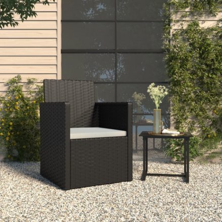 fekete polyrattan kerti fotel párnával