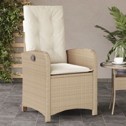 bézs polyrattan dönthető kerti szék párnákkal
