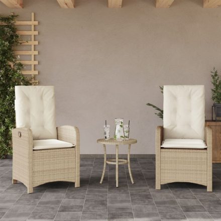 2 db bézs polyrattan dönthető kerti szék párnákkal