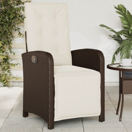 barna polyrattan dönthető kerti szék lábtartóval