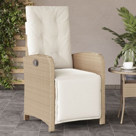 bézs polyrattan dönthető kerti szék lábtartóval