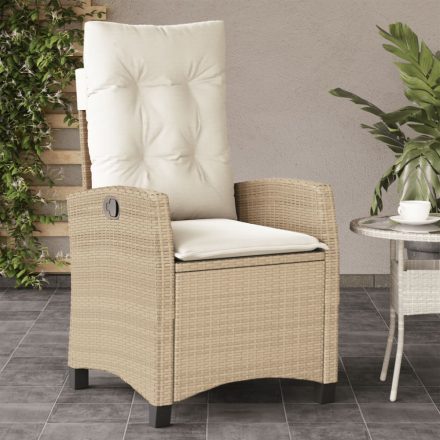 bézs polyrattan dönthető kerti szék párnákkal