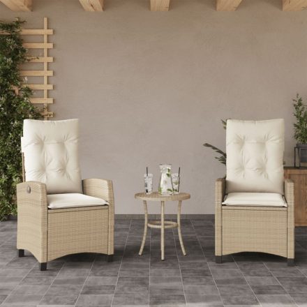 2 db bézs polyrattan dönthető kerti szék párnákkal
