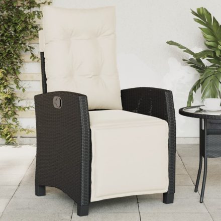 fekete polyrattan dönthető kerti szék lábtartóval