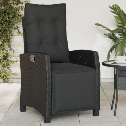 fekete polyrattan dönthető kerti szék lábtartóval