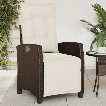 barna polyrattan dönthető kerti szék lábtartóval