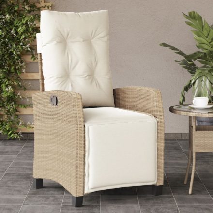 bézs polyrattan dönthető kerti szék lábtartóval