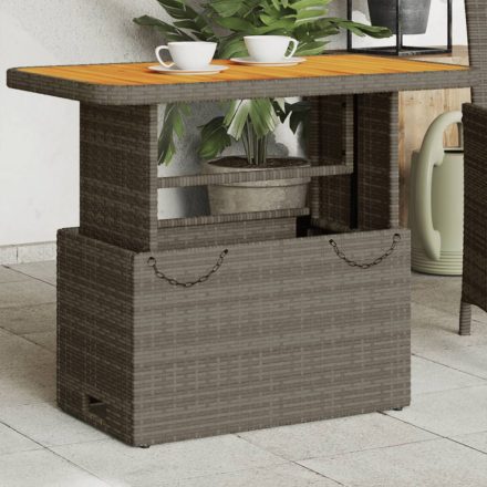 szürke polyrattan és akácfa kerti asztal 90 x 55 x 71 cm