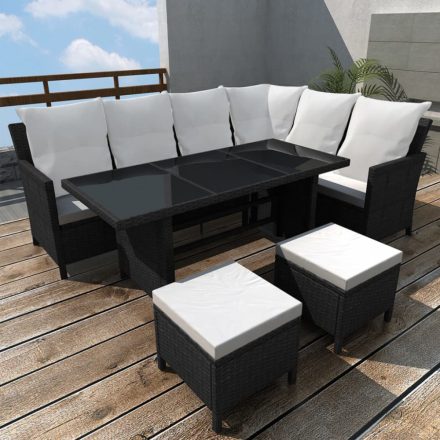43096 4 Piece Garden Lounge Set with Cushions Poly Rattan Black