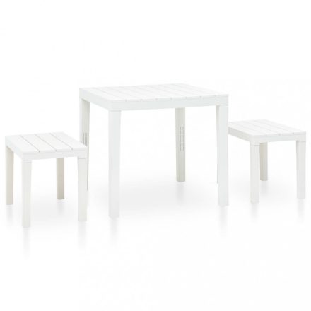 fehér műanyag kerti asztal 2 paddal