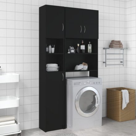 fekete forgácslap fürdőszobaszekrény 32 x 25,5 x 190 cm