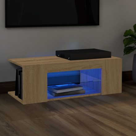 sonoma tölgy színű TV-szekrény LED lámpákkal 90 x 39 x 30 cm