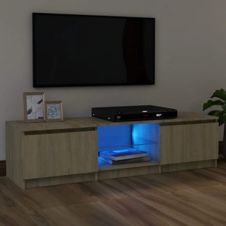 sonoma tölgy színű TV-szekrény LED lámpákkal 120x30x35,5 cm