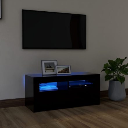 fekete TV-szekrény LED-világítással 90x35x40 cm