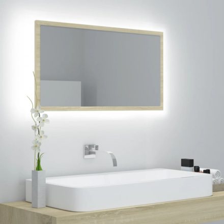 sonoma-tölgy akril LED-es fürdőszobai tükör 80x8,5x37 cm