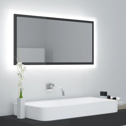 magasfényű szürke akril LED-es fürdőszobatükör 90x8,5x37 cm