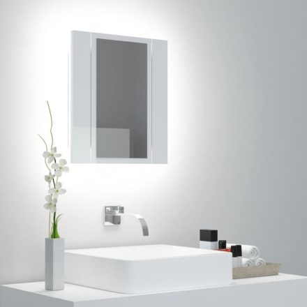 magasfényű fehér akril LED-es fürdőszobai tükrös szekrény