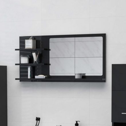 magasfényű fekete forgácslap fürdőszobai tükör 90x10,5x45 cm