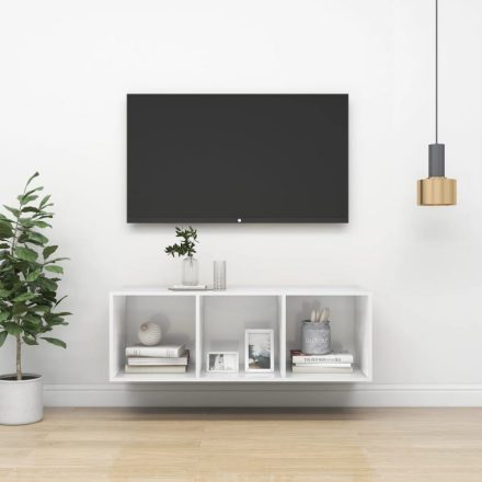 magasfényű fehér forgácslap fali TV-szekrény 37 x 37 x 107 cm