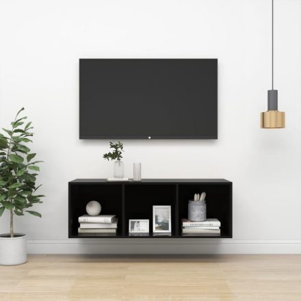 magasfényű fekete forgácslap fali TV-szekrény 37 x 37 x 107 cm