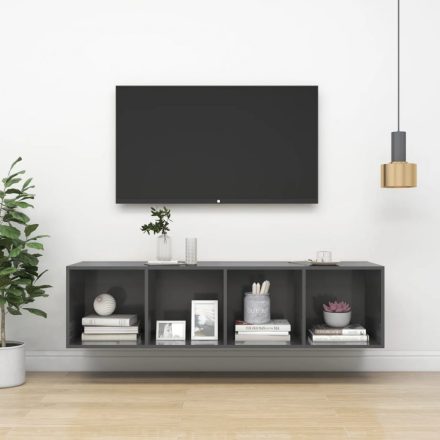 magasfényű szürke forgácslap fali TV-szekrény 37x37x142,5 cm