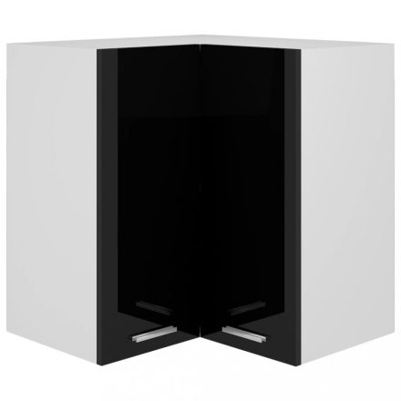 magasfényű fekete forgácslap függő sarokszekrény 57x57x60 cm