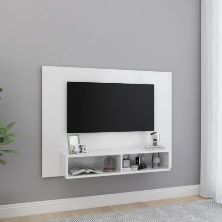 magasfényű fehér fali forgácslap TV-szekrény 120x23,5x90 cm